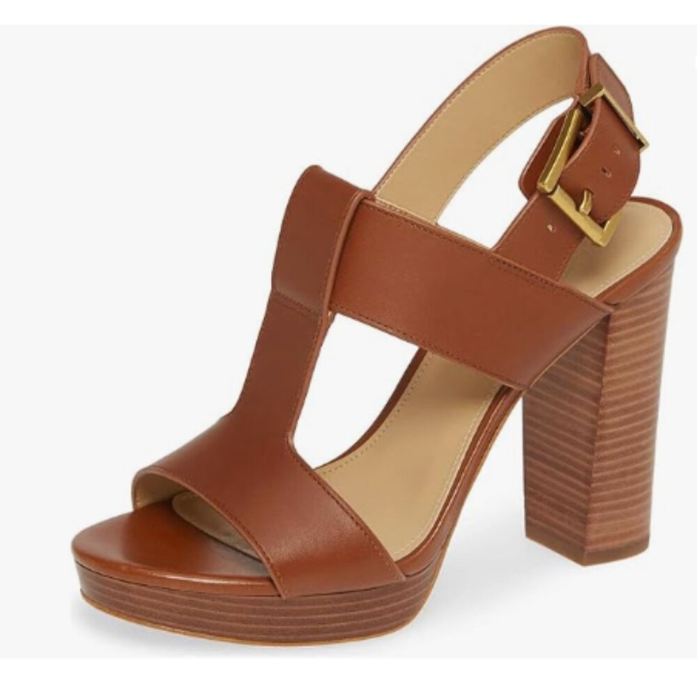 YDN Brown T-Strap Stacked Chunky High Heel Ankle Strap Platform Open Toe Sandals